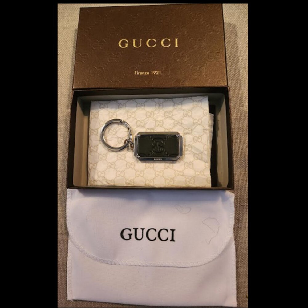 GUCCI Key Chain / Bag Charm - BLK Leather & Silver (New w/ Gift Box) - Picture 4 of 4